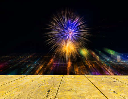 Firework Blast at 1st of january celebration in Chiang Mai city, Thailand for background usage.の写真素材