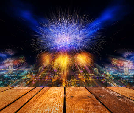 Firework Blast at 1st of january celebration in Chiang Mai city, Thailand for background usage.の写真素材