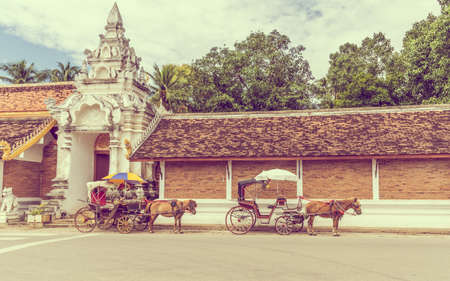 vintage tone image of The carriage designed for private passenger at Lampang province ,Thailand .の写真素材