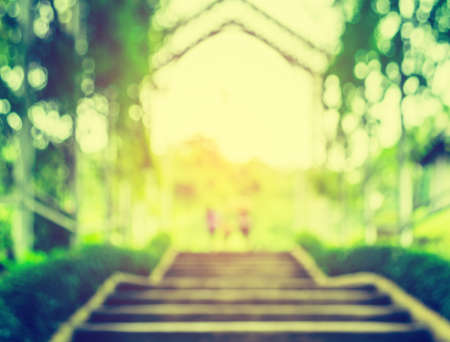 blur image of  empty stairway with open space to the green garden  for background usage .の写真素材
