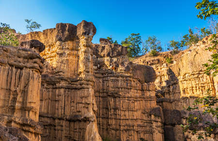High soil canyon cliffs at "Pha Chor" at Mae Wang National parks in Chiang Mai,Thailand.の写真素材