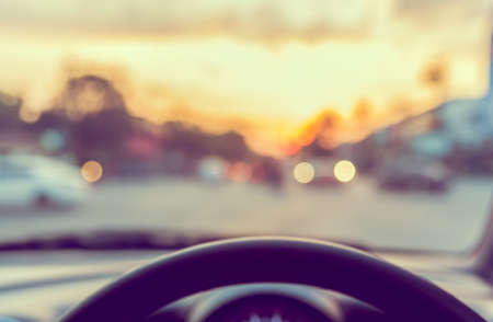 blur image of people driving car on day time for background usage.(take photo from inside)の写真素材