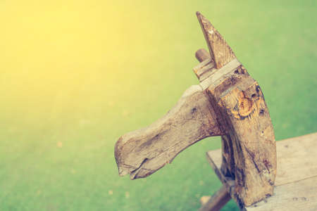vintage tone image of wooden horse toy.の写真素材