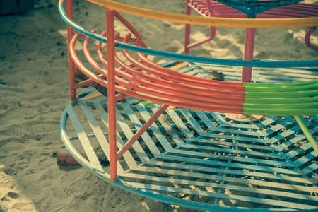 vintage tone image of old small carousel day time .の写真素材