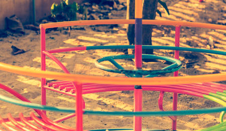 vintage tone image of old small carousel day time .の写真素材