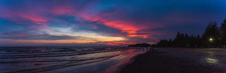 panorama image of the beach on sunset time at Chao Lao Beach ,Khlong Khut ,Chanthaburi ,Thailandの写真素材