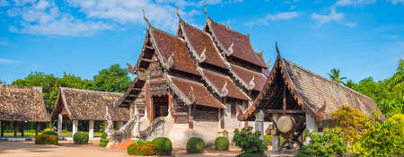 panorama image of Wat Ton Kain, Old temple made from wood in Chiang Mai Thailand.の写真素材