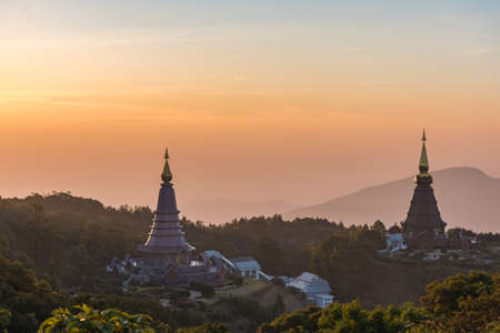 King and Queen Pagodas in mountain.の写真素材