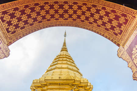 image of landmark Buddhist pagoda at wat  Phra That Doi Suthep temple ,Chiang mai,Thiland.の写真素材