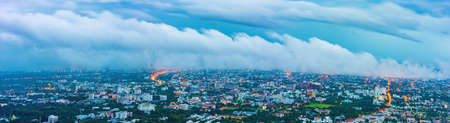 long exposure panorama shot image of Chiang Mai province,Thailand the old city  view from high angle spot .の写真素材
