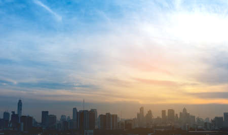 silhouette image of beauty morning time at Bangkok province,Thailand with blue sky in background