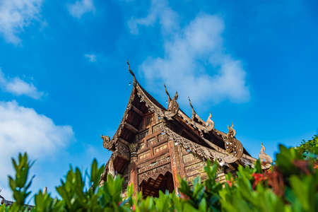 Wat Ton Kain, Old temple made from wood know as landmark of city located in Chiang Mai Thailand.の写真素材