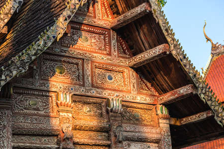 Wat Ubosot , Old temple made from wood know as landmark of city located in Mae Hia, Chiang Mai Thailand.の写真素材