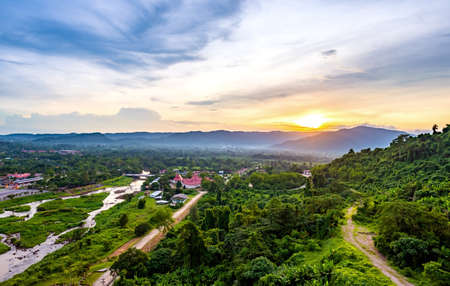 top view panorama image of Village and mountain.