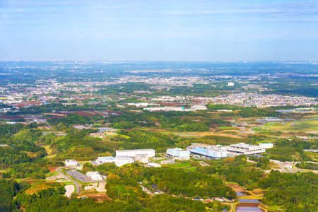 High-angle photos show the seaside city on the Japanese island.の写真素材