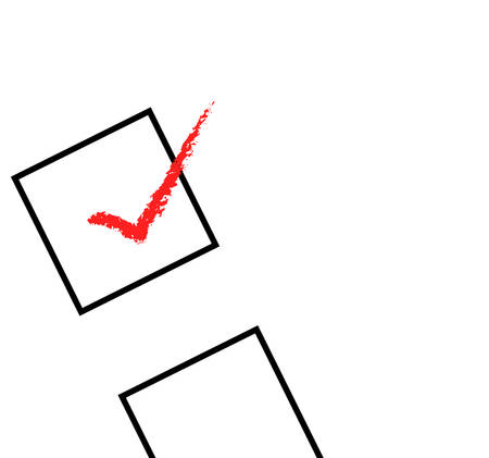 Illustration of a decision made by checking a box with red check mark.