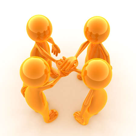 Render of 4 characters holding hands together.の写真素材