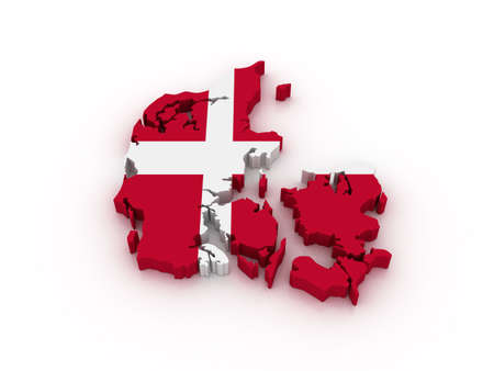 Three dimensional map of Denmark in Danish flag colors.の写真素材