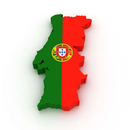 Three dimensional map of Portugal in Portuguese flag colors.の写真素材