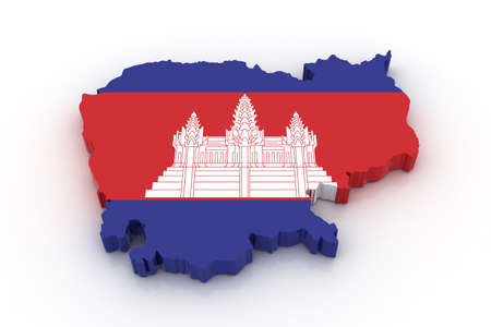 Three dimensional map of Cambodia in Cambodian flag colors.の写真素材