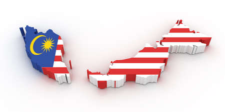 Three dimensional map of Malaysia in Malaysian flag colors.の写真素材