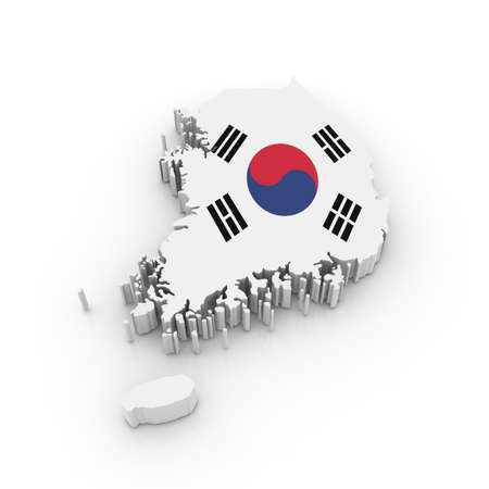 Three dimensional map of South Korea in South Korean flag colors.の写真素材