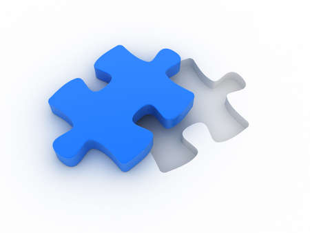 A blue puzzle is cut out of a white plane. Concept image for strategy, inspiration, organization,...の写真素材