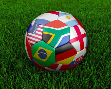 Soccer ball with various country flags.の写真素材