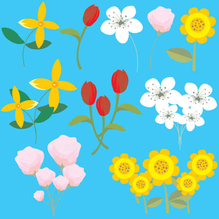 Variety colorful flowersのイラスト素材