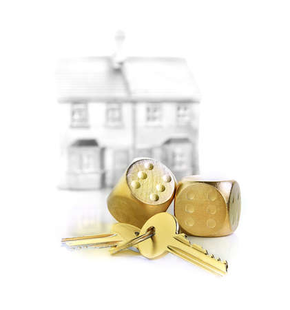 Concept image depicting financial and investment concerns during COVID-19 pandemic where property value is plummeting and negative mortgage equity becoming a concern, like in 2008. Copy space.の写真素材