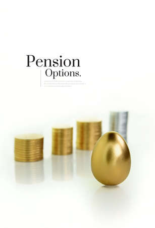 Unique and original modern concept image for pension options and pension savings. Shot against a white backgrouind with differential focus and generous accommodation for copy space.の写真素材