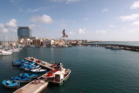 Gallipoli-Italy Boats and skyscraperのeditorial素材