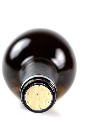 closeup of a wine bottle with corkの写真素材