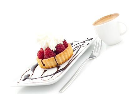 dessert with raspberry and coffe cupの写真素材
