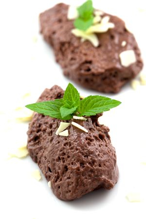 mousse au chocolate on plateの写真素材