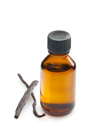 vanilla oil isolated on white background の写真素材