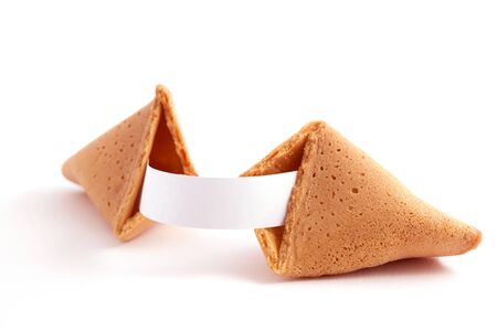 open fortune cookie with label for your text の写真素材
