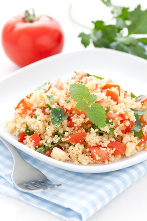 fresh couscous with tomato and parsley の写真素材