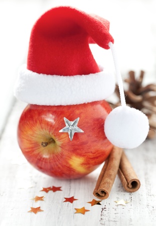 apple with cap and cinnamon の写真素材