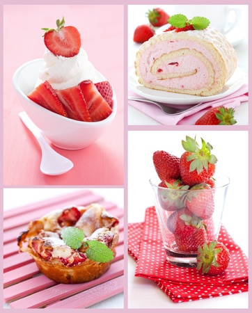 collage with strawberries, cake, and ice cream の写真素材