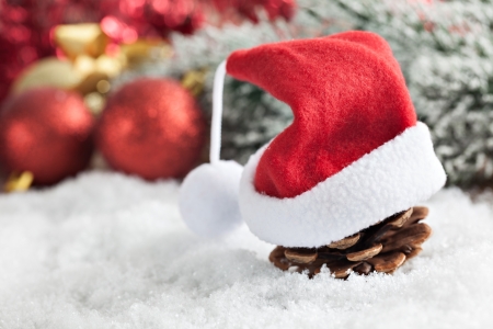 santa hat on snow with copy space の写真素材