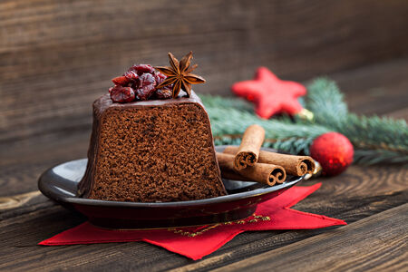 fresh chocolate cake for christmasの写真素材