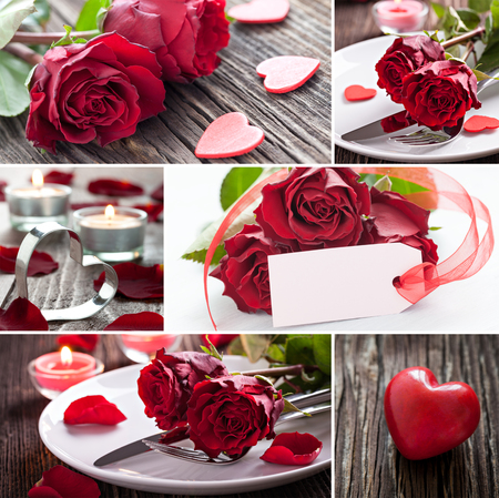 collage valentines day with roses の写真素材
