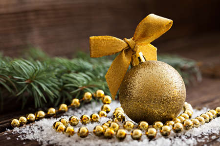 christmas greeting card with christmas baubleの写真素材
