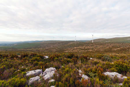 Panorama of a hill, with some Windmill Turbines, in Portugalの写真素材