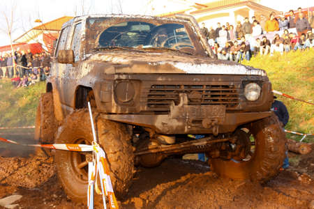 SERTÃ, PORTUGAL - March 17: An unknown driver/team participating in 3º TT Jeep Tour, organized by Sertã Fire Department TT Club in Sertã, Portugal on March 17, 2012.のeditorial素材