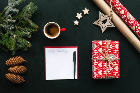 Christmas table with various itemsの写真素材