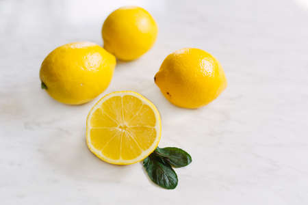 Halved lemon with copy spaceの写真素材