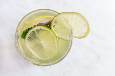 Top view of lemonade in glass with copy space, closeupの写真素材