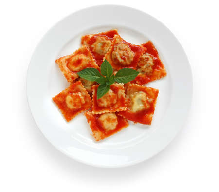 homemade ravioli pasta with tomato sauce , italian foodの写真素材